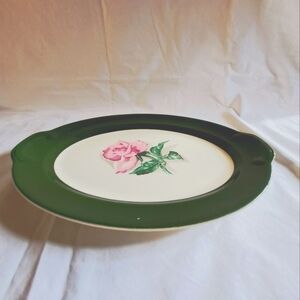 Vintage Taylor Smith Taylor USA Pink Rose w/Green Band Oval Serving Platter 12"